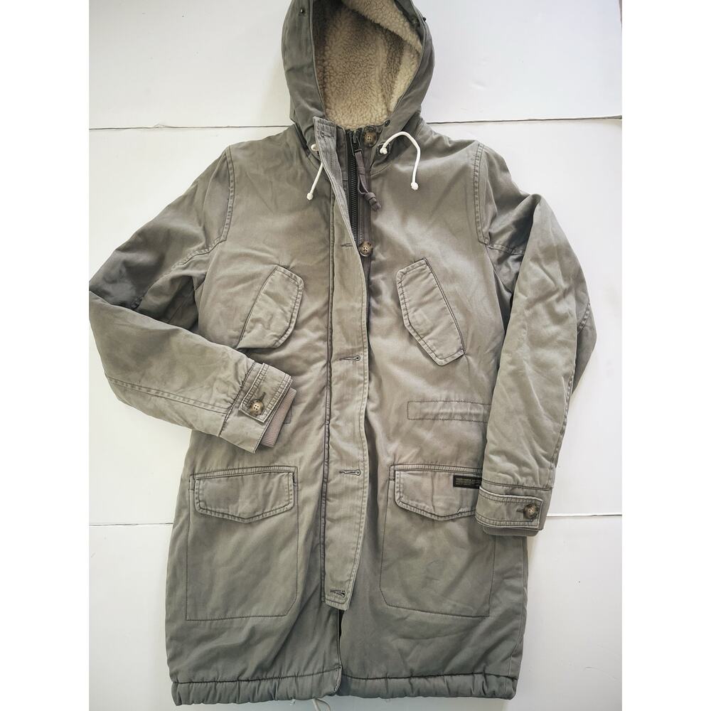 Abercrombie & Fitch Coat Men S Green Canvas Sherpa Lined Hooded Winter Parka Y2K